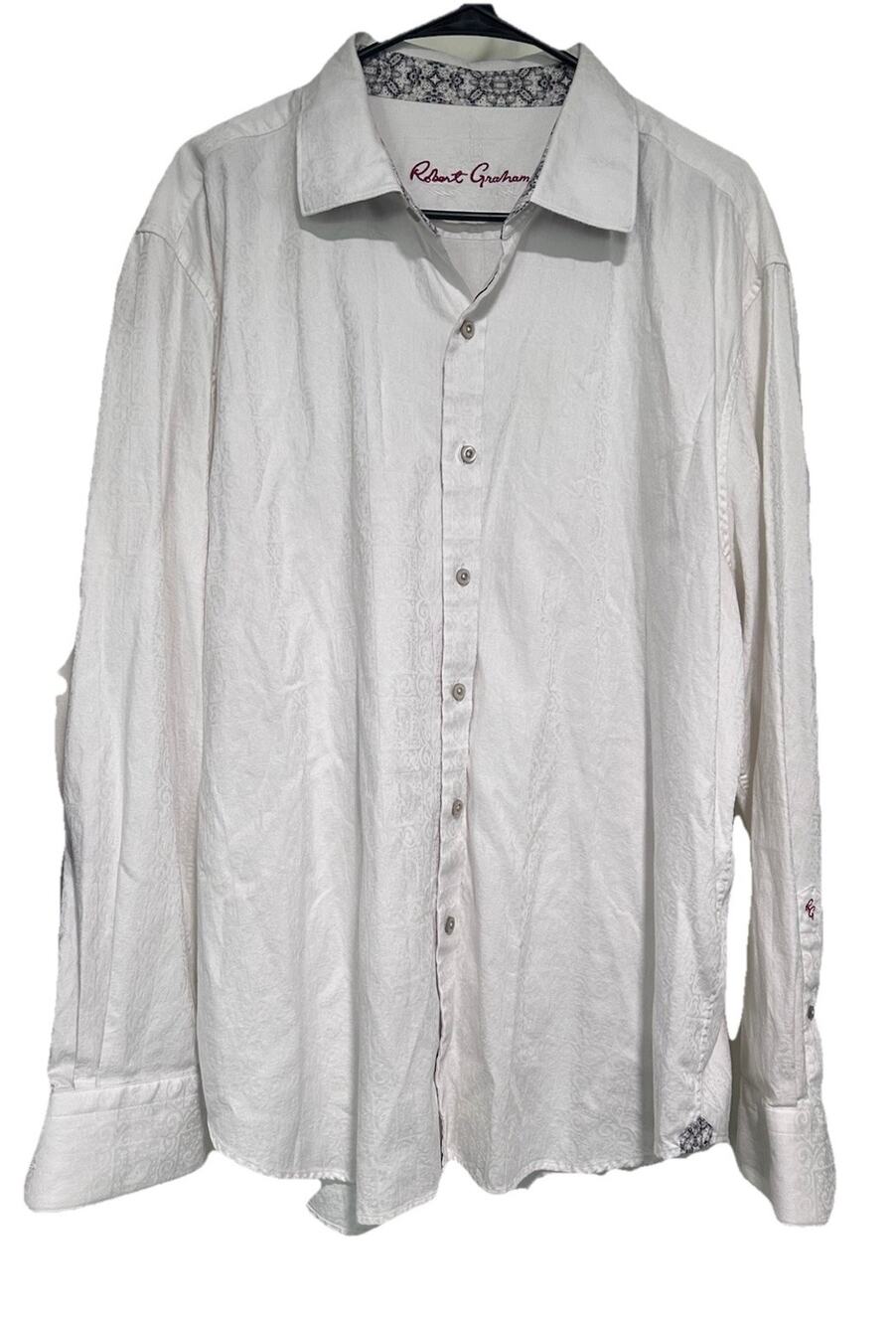 Robert Graham Men’s Small White Button Down Shirt Long Sleeve Paisley Pattern